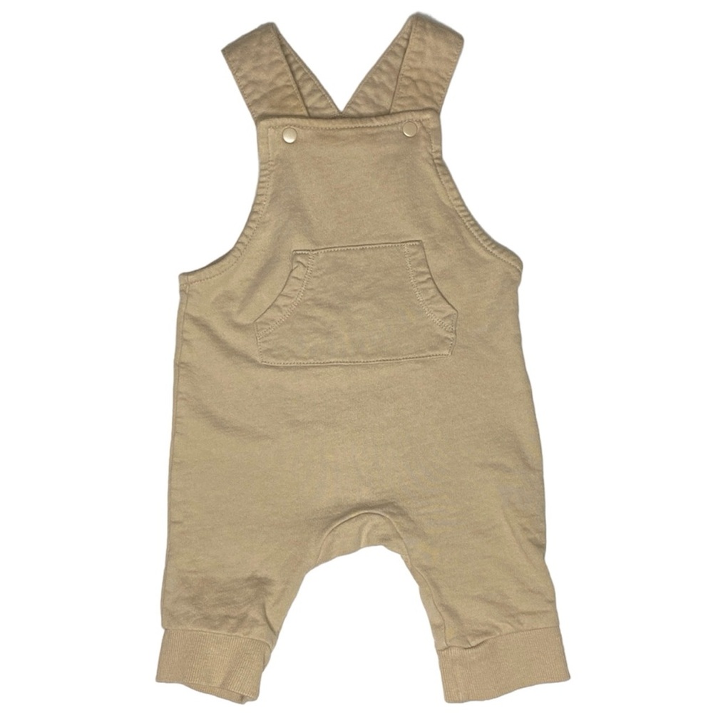 H&M Tan Gender Neutral Soft Cotton Overalls Kangaroo Pocket Organic Cotton Sz 3M